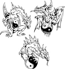 Dragon tattoos with yin-yang signs