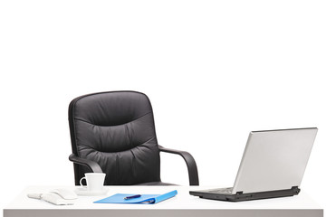 Office with chair, laptop and other office objects