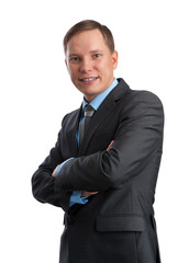 smiling businessman with folded hands