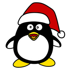 Cartoon Santa penquin hand writing.