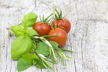 fresh herbs and cherry tomatoes