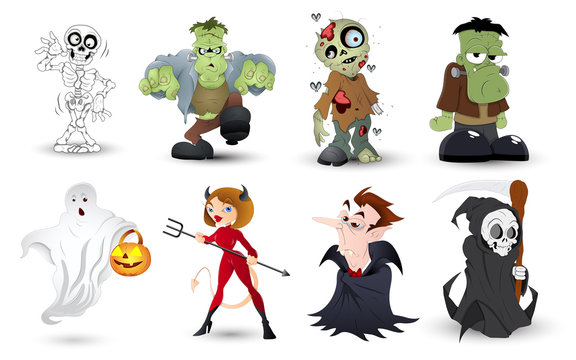 Detailed Halloween Characters Illustration Set in Vector