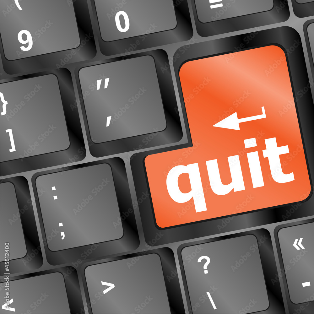 Poster quit button on black internet computer keyboard