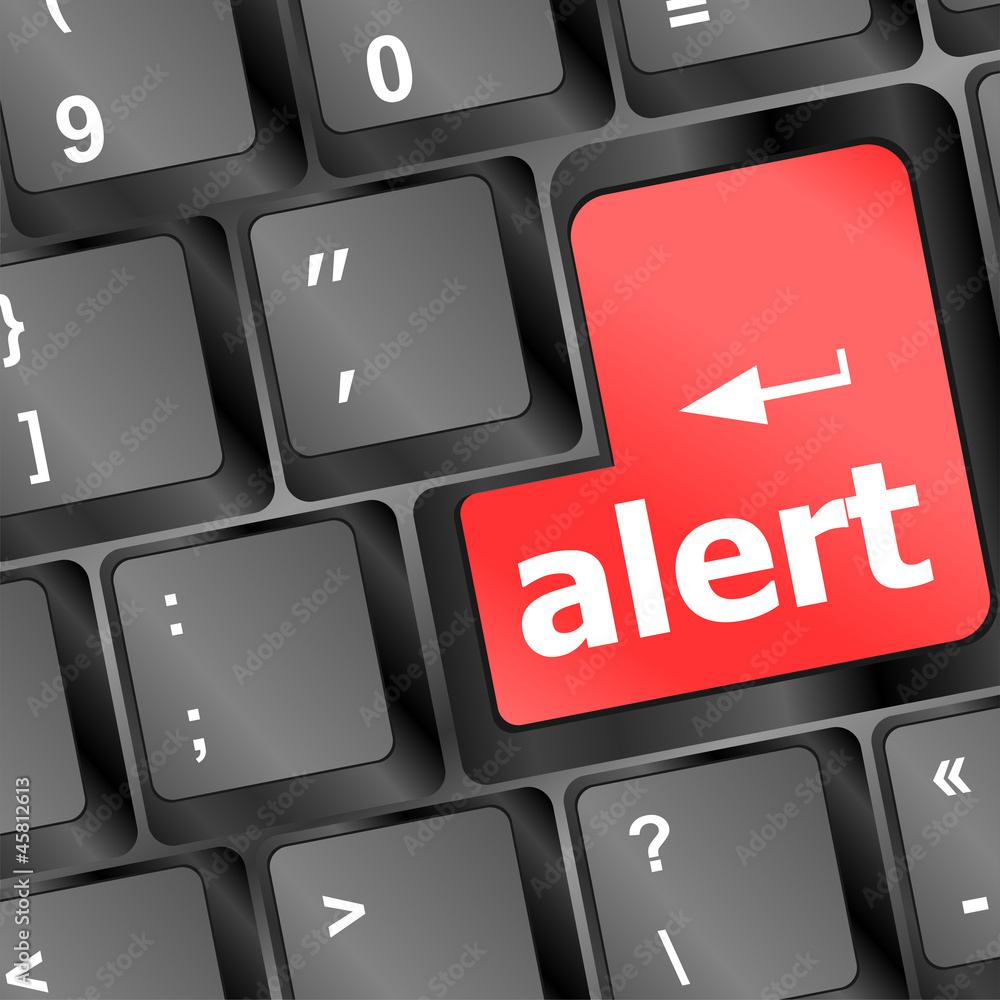 Poster computer keyboard with attention key alert - business background