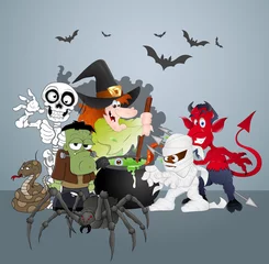 Abwaschbare Fototapete Kreaturen Halloween Monster Party Feier