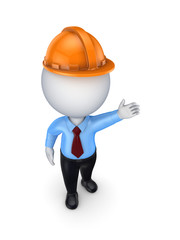 3d small person in an orange helmet.