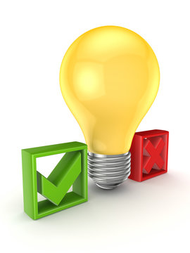Idea symbol between tick and cross marks.