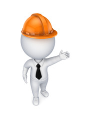 3d small person in an orange helmet.