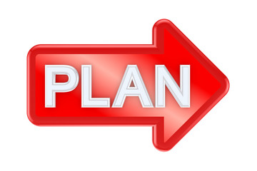 Red arrow with a word PLAN.