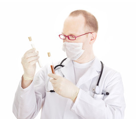 Medical doctor with test tubes