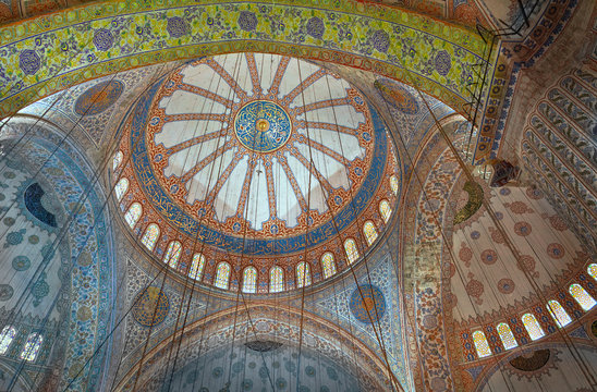 Decorated dome of the Blue Mosque in Istanbul, Turkey
