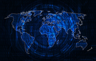 world map on modern technology theme background, eps10