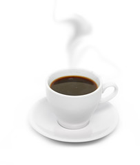 Perfect white coffee cup with steam isolated on white