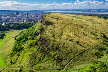 Sunny Edinburgh and green hills in summer