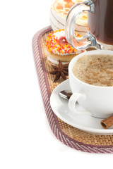 coffee with sweets isolated on white