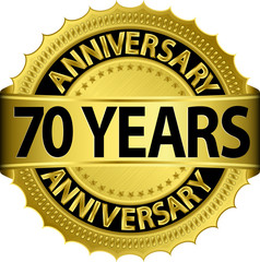 70 years anniversary golden label with ribbon