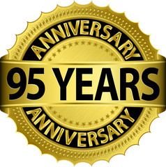 95 years anniversary golden label with ribbon