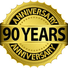 90 years anniversary golden label with ribbon