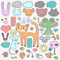 Various elements animals and nature. Cute babyish style