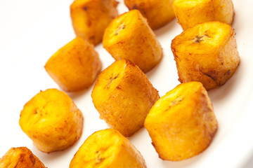 Fried sliced banana close up
