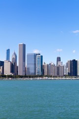 Naklejka premium Downtown Chicago With Blue Sky