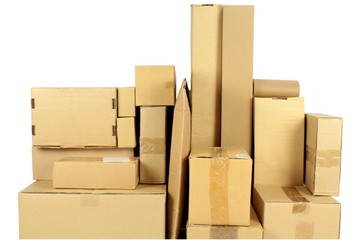 Stacked carton boxes post package on white background