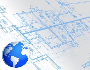 blueprint and globe illustration design