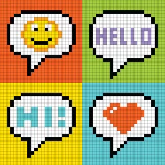 Door stickers Pixel Pixel Social Networking Speech Bubbles: Smiley, Hello, Hi, Love