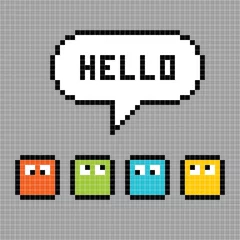 Deurstickers Pixel Pixelkarakters zeggen hallo
