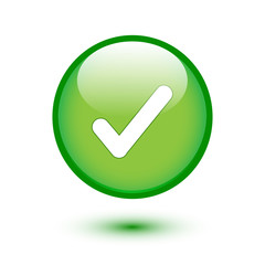 Green glossy web 2.0 button with check mark sign