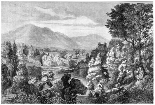 Ardeche river limestone rock formations, Ardeche region, France,