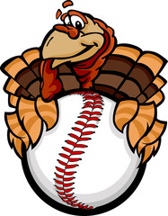 Baseball or Softball Happy Thanksgiving Holiday Turkey Cartoon V