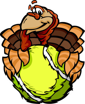 Tennis Happy Thanksgiving Holiday Turkey Cartoon Vector Illustra
