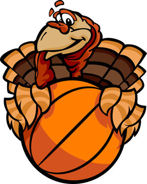 Basketball Happy Thanksgiving Holiday Turkey Cartoon Vector Illu