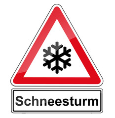 Warnschild RAL 3001 signalrot freigestellt - Schneesturm