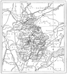 Map of Department of Jura, vintage engraving.