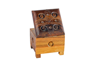 a wooden box for female ornaments and jewelry