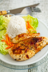 Roasted Chicken Breast with Salad and Rice