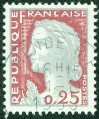 stamp printed in France shows Marianne, type Decaris