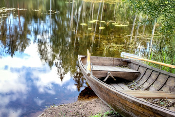 Old wooden rowing boat