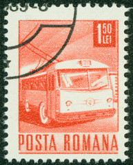stamp printed in Romania shows a Trolley bus