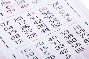 Lotto ticket with ticked numbers