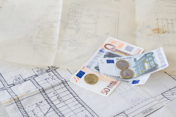 Architectural plans and euro money