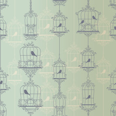Oiseaux et cages à oiseaux vintage. Modèle. Fond d& 39 écran.