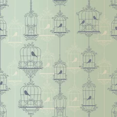 Crédence de cuisine en verre imprimé Oiseaux en cages Oiseaux et cages à oiseaux vintage. Modèle. Fond d& 39 écran.