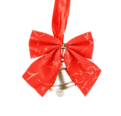 Shiny golden Christmas bell decorated with red bow