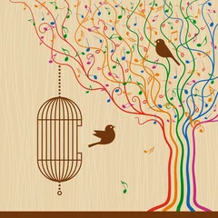 Cercles muraux Oiseaux en cages Cage à oiseaux sur l& 39 arbre musical