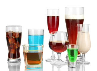 a variety of alcoholic drinks isolated on white