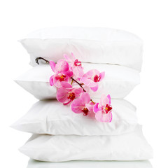 Fototapeta na wymiar pillows and flower, on grey background