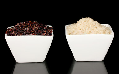 Black & white rice isolated on black